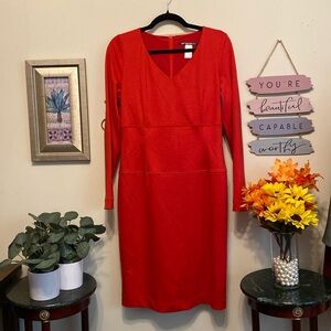 Shape FX Red Dress w/Back Zipper & Hook Sz 12. Long Sleeves.Great for Holidays.